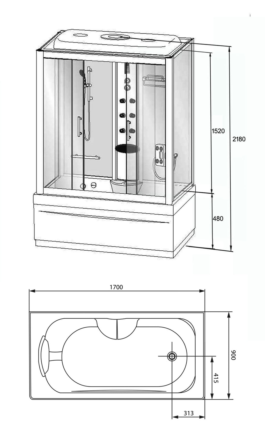 Eauparis bad/douche 170x90 h 220 cm veiligheidsglas 5 mm
