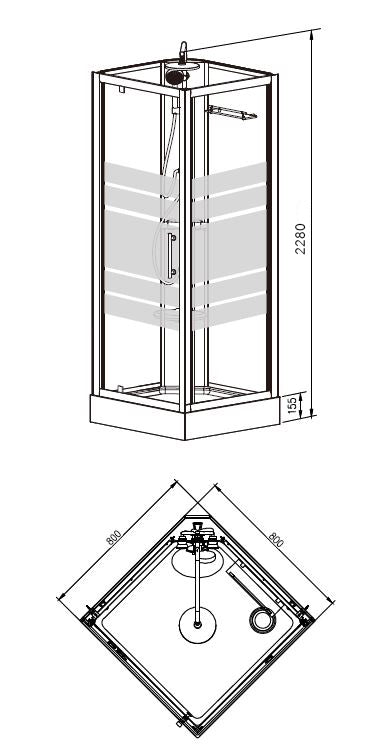 Eauthermo complete douchecabine 80x80x218 alu  5mm glas