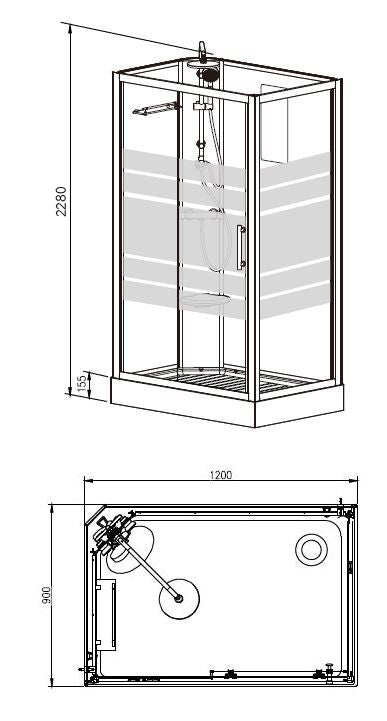 Eauthermo links complete douchecabine 120x90x218 alu  5mm glas