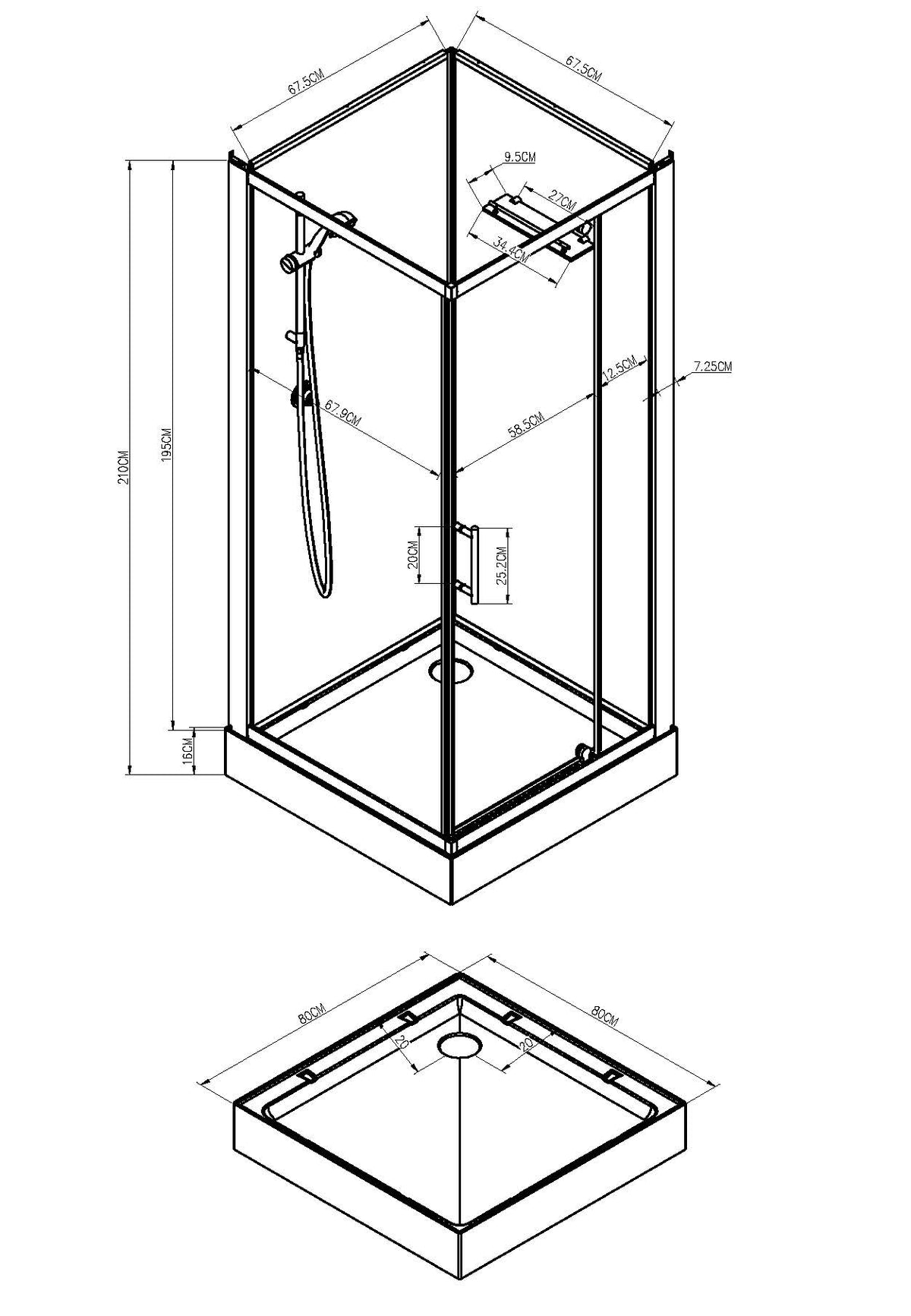 Eaudomino complete douchecabine 80x80x210 alu mat 5mm glas
