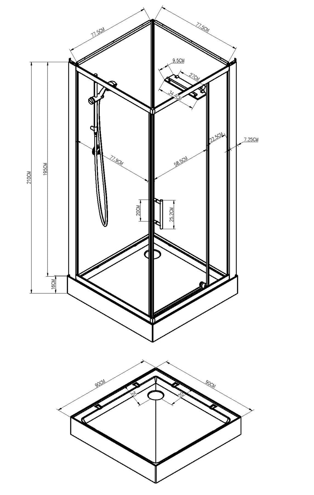 Eaudomino complete douchecabine 90x90x210 alu mat 5mm glas