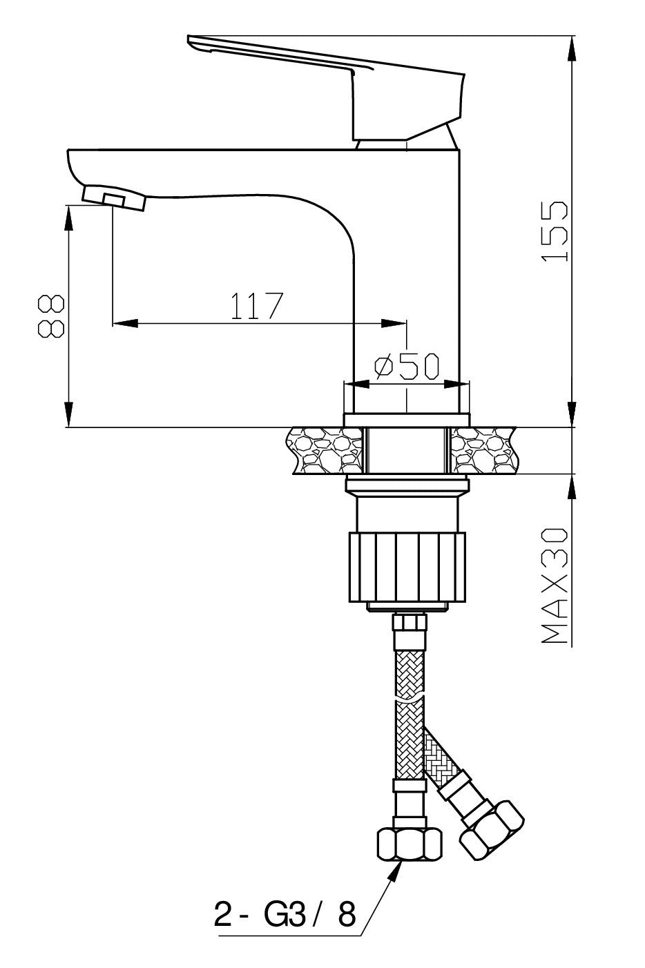Eaubraga wastafelkraan geborsteld inox