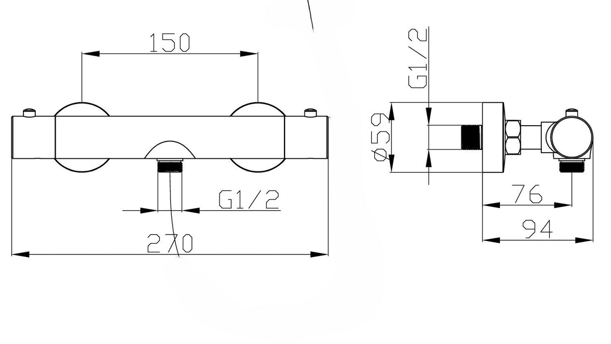 Eaubrasil douchethermostaat naakt geborsteld brons koper