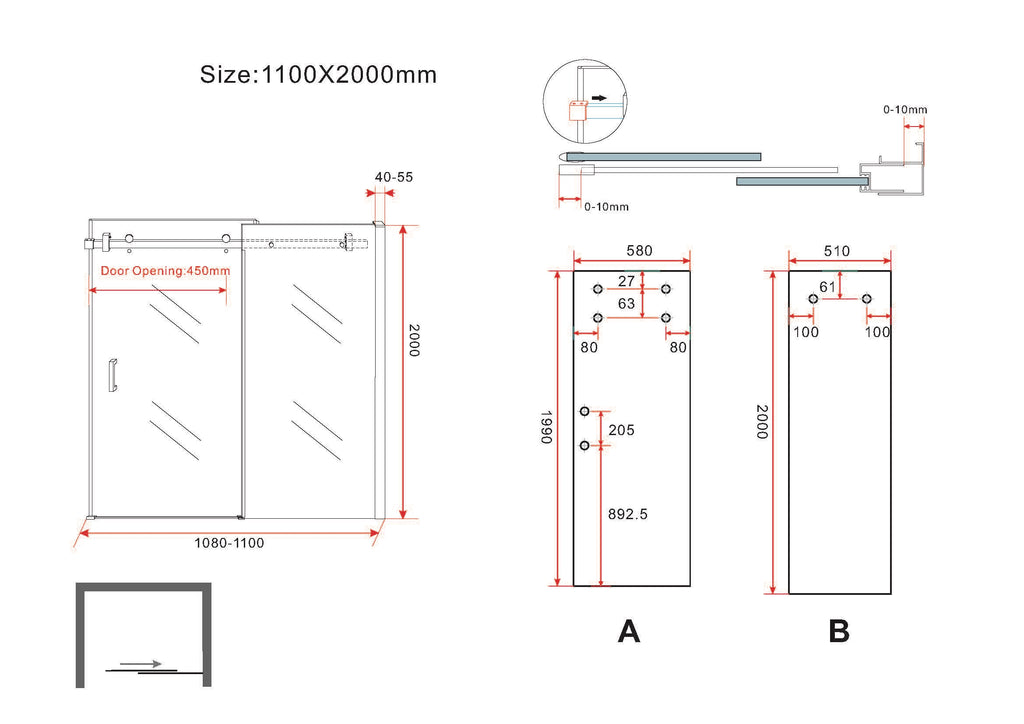 Eauslide nis schuifdeur 1100 x 2000 x 8 mm nano helder glas/chroom