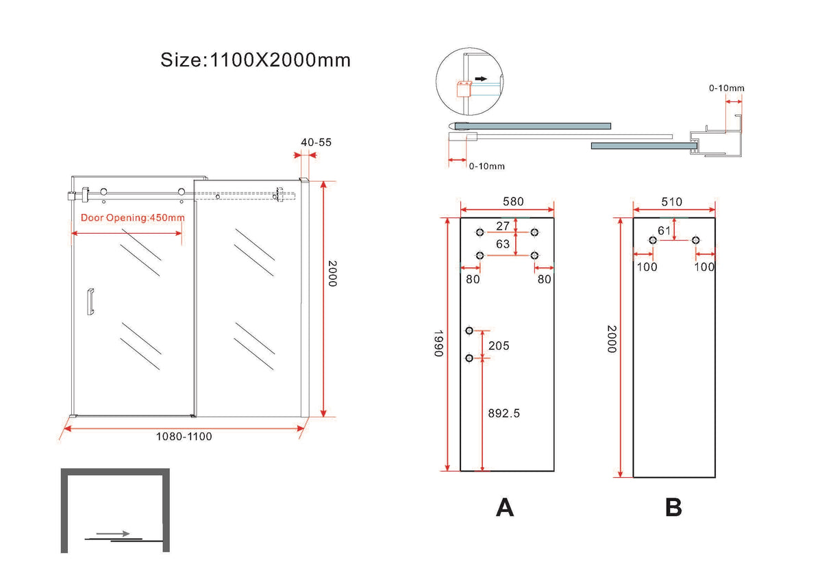 Eauslide nis schuifdeur 1100 x 2000 x 8 mm nano helder glas/chroom