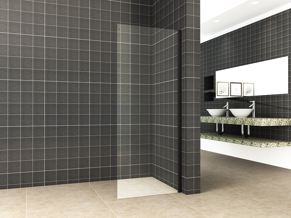 Eauside zijwand voor nis schuifdeur 800 x 2000 x 8 mm nano helder glas/mat zwart