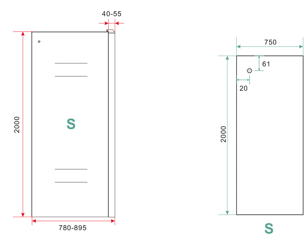 Eauside zijwand voor nis schuifdeur 800 x 2000 x 8 mm nano helder glas/mat zwart