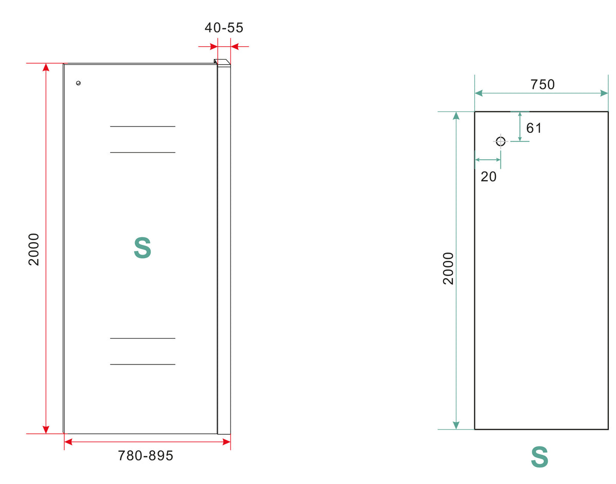 Eauside zijwand voor nis schuifdeur 800 x 2000 x 8 mm nano helder glas/mat zwart