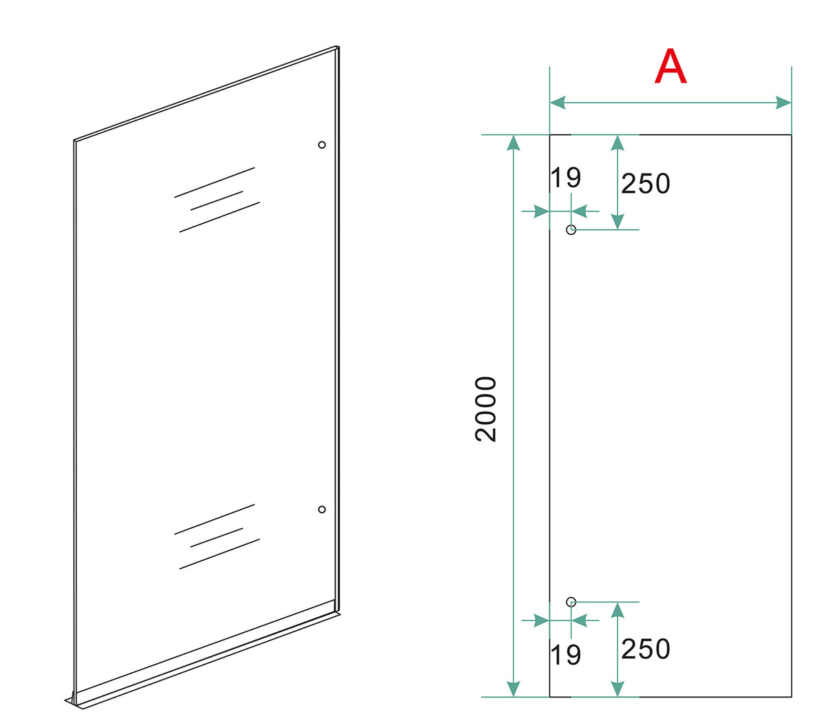 Eauless inloopdouche rechts 1200 x 2000 x 8 mm nano spiegelrook- naar helder glas/geborsteld messing