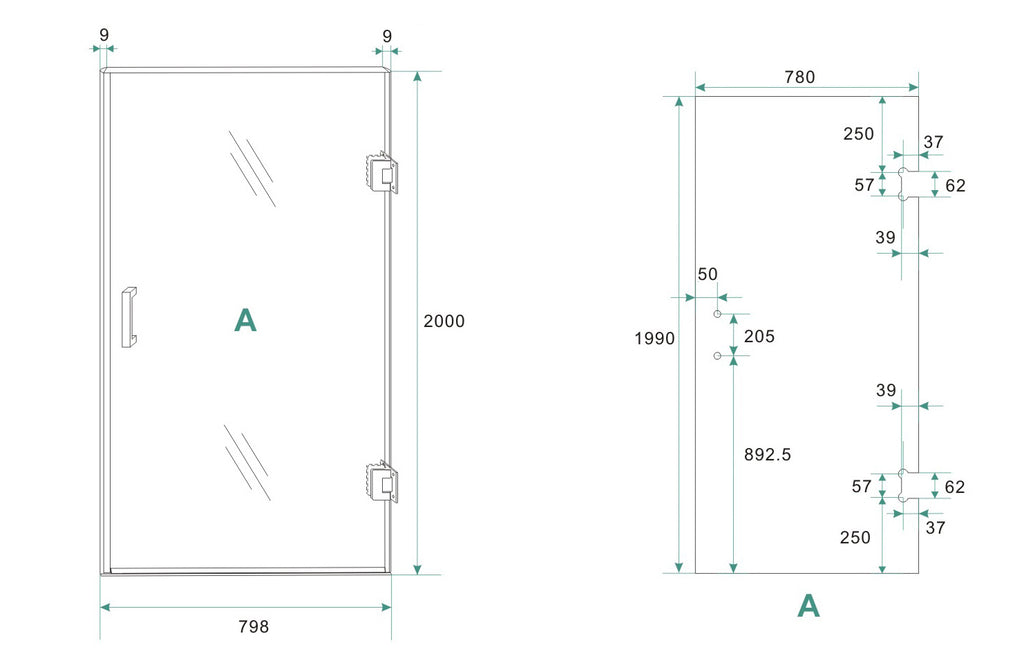 Eauless nisdeur rechts 800 x 2000 x 8 mm nano spiegelrook- naar helder glas/geborsteld brons koper
