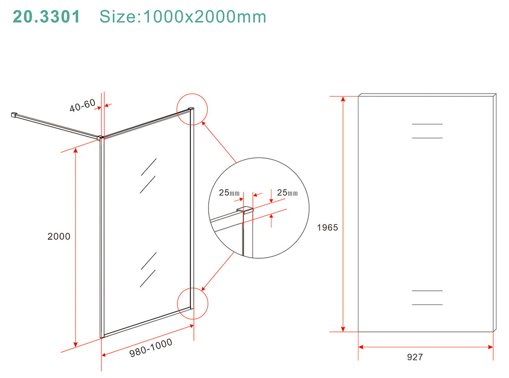 Eausquare inloopdouche 1000 x 2000 x 8 mm nano helder glas/geborsteld messing