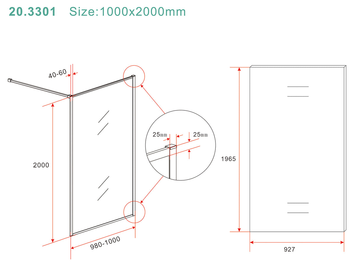 Eausquare inloopdouche 1000 x 2000 x 8 mm nano helder glas/geborsteld messing