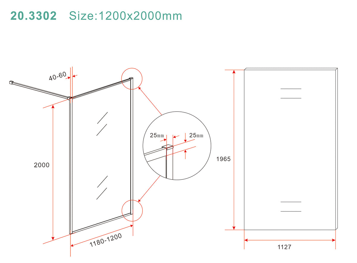 Eausquare inloopdouche 1200 x 2000 x 8 mm nano helder glas/geborsteld messing