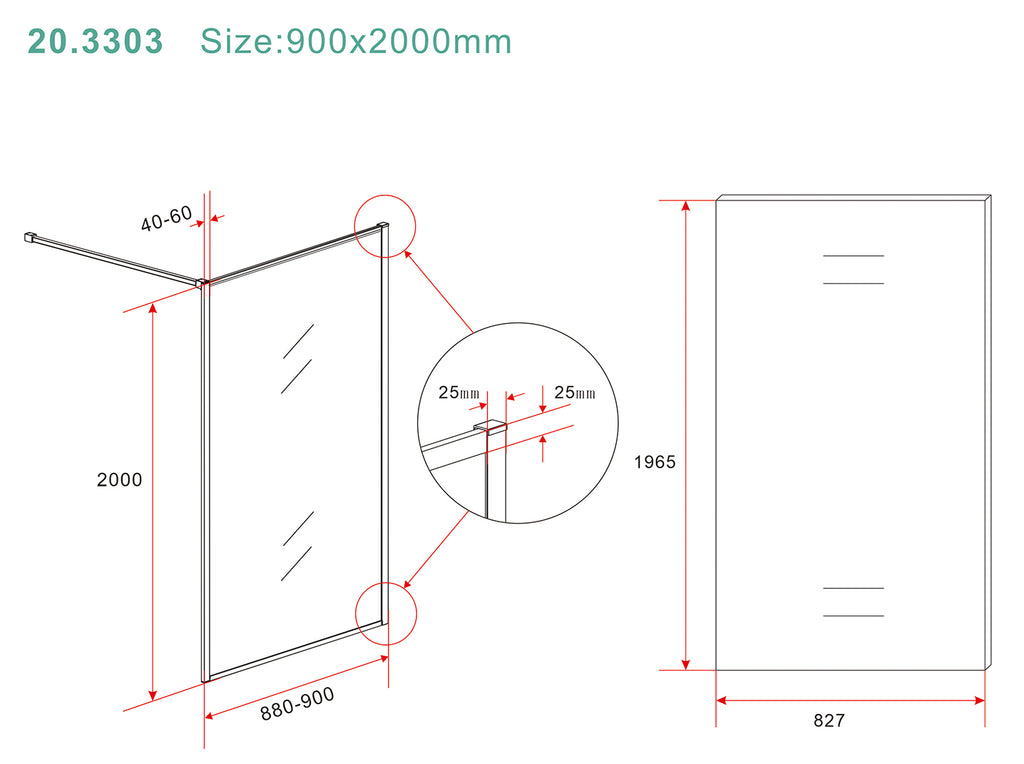 Eausquare inloopdouche 900 x 2000 x 8 mm nano helder glas/geborsteld brons koper