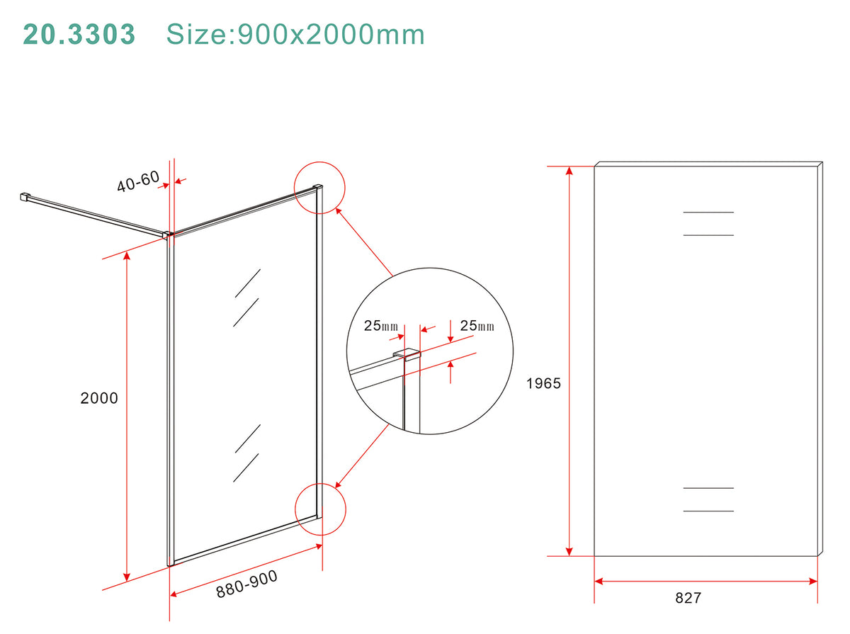 Eausquare inloopdouche 900 x 2000 x 8 mm nano helder glas/geborsteld brons koper