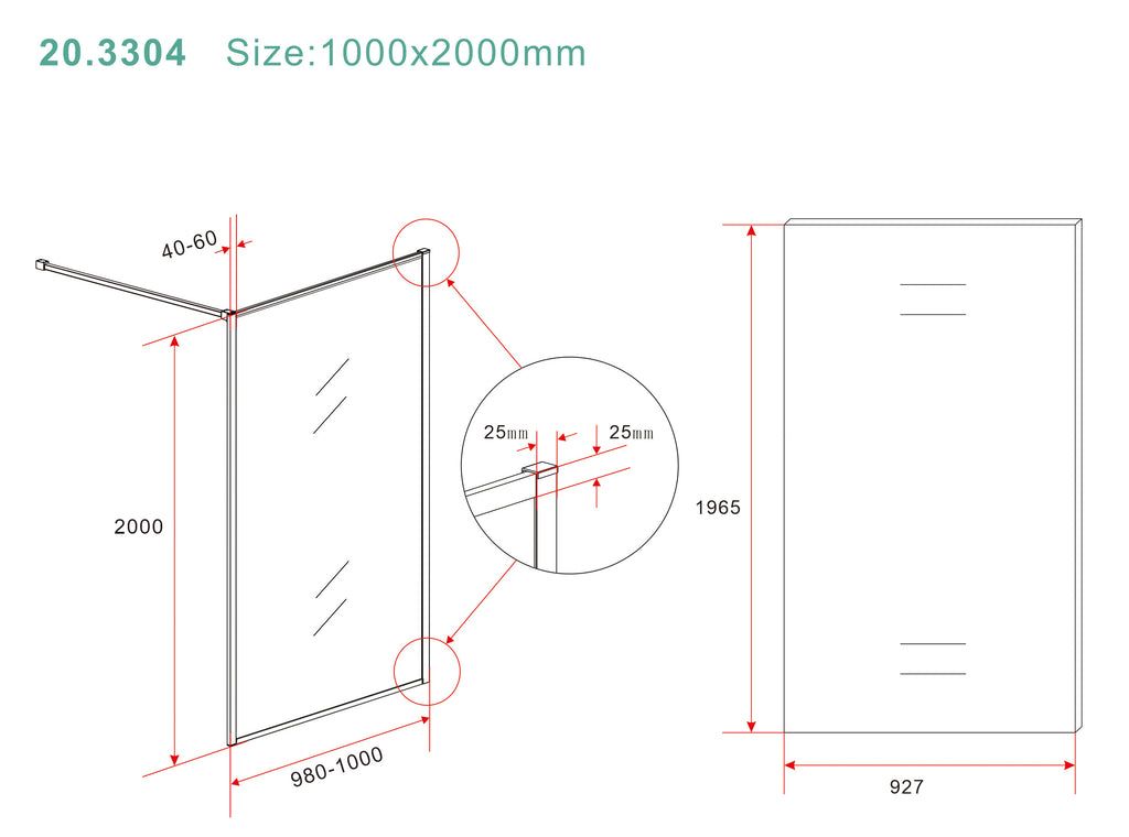 Eausquare inloopdouche 1000 x 2000 x 8 mm nano helder glas/geborsteld brons koper