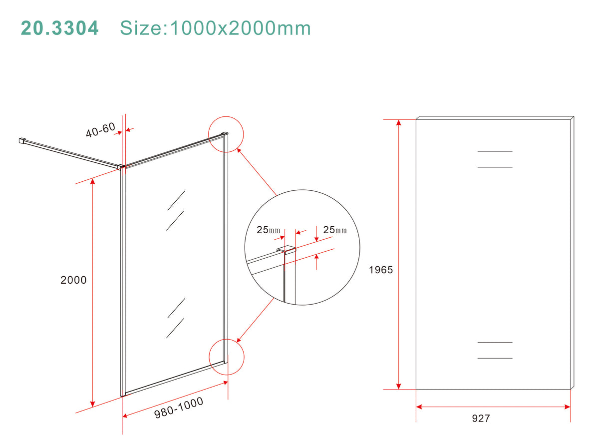 Eausquare inloopdouche 1000 x 2000 x 8 mm nano helder glas/geborsteld brons koper