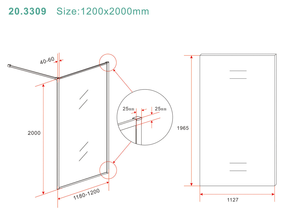 Eausquare inloopdouche 1200 x 2000 x 8 mm nano helder glas/geborsteld brons koper
