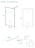 Eausquare inloopdouche 900 x 2000 x 8 mm nano helder glas/mat zwart