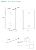 Eausquare inloopdouche 1000 x 2000 x 8 mm nano helder glas/mat zwart