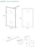 Eausquare inloopdouche 1100 x 2000 x 8 mm nano helder glas/mat zwart