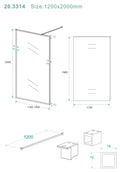 Eausquare inloopdouche 1200 x 2000 x 8 mm nano helder glas/mat zwart