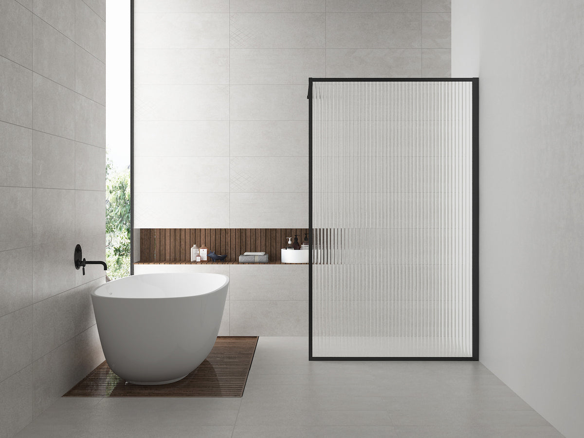 Eausquare inloopdouche 1000 x 2000 x 8 mm nano geribbeld helder glas/mat zwart