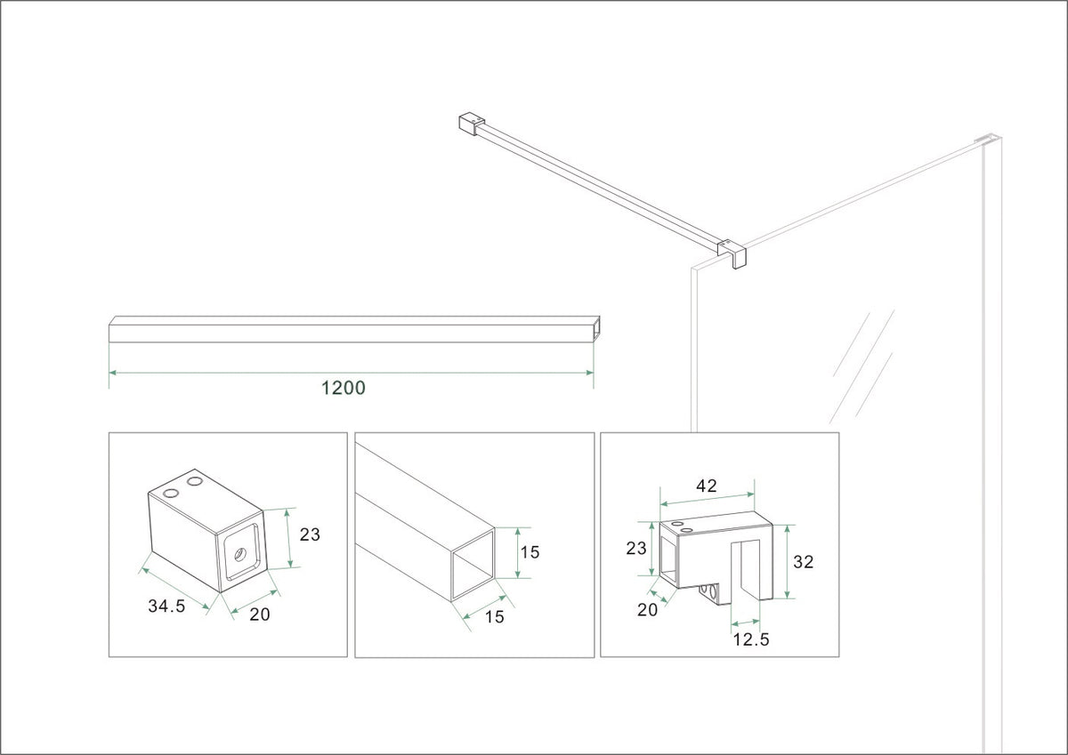 Eauslim set stabilisatiestangen 120 cm voor vrijstaande inloopdouches mat wit