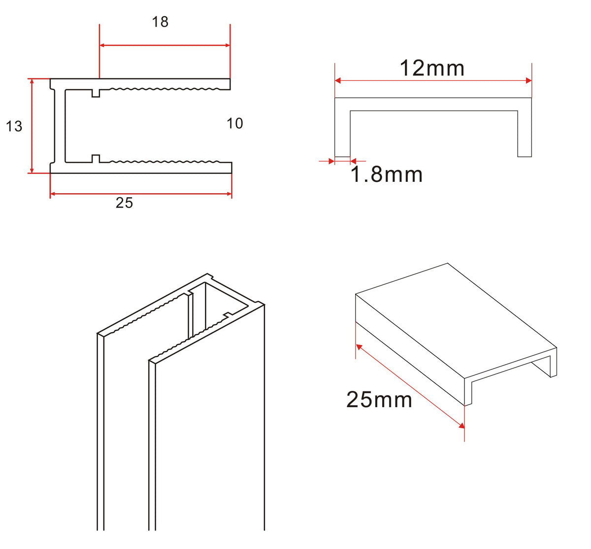 Eauslim profielset met stabilisatiestang 120 cm chroom