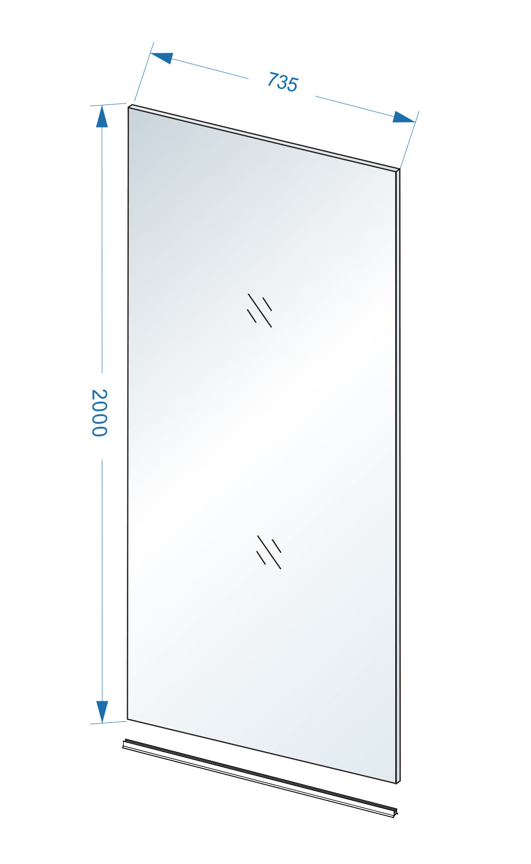Eauslim glasplaat 750 x 2000 x 8 mm nano helder glas