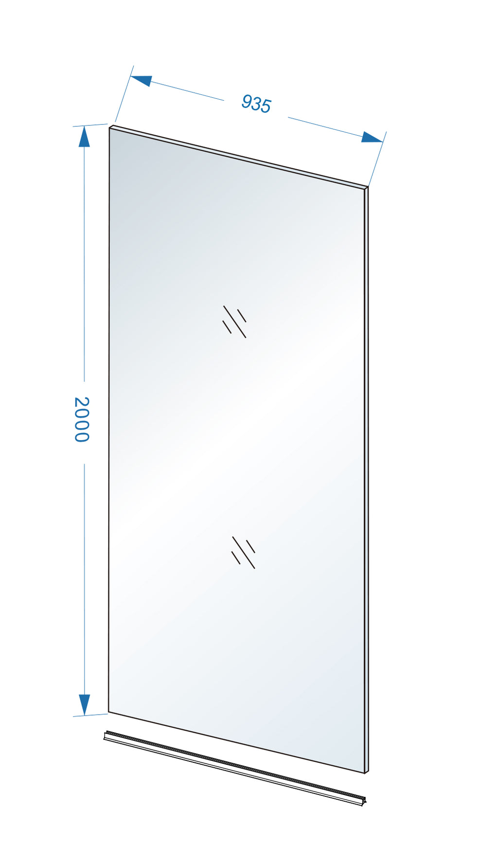 Eauslim glasplaat 950 x 2000 x 8 mm nano helder glas