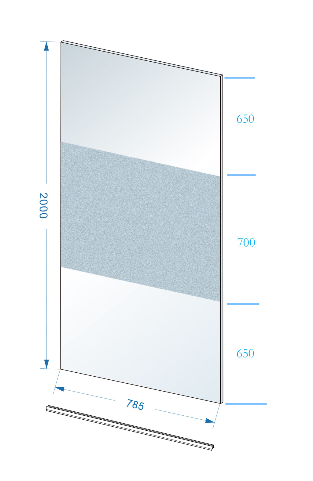 Eauslim glasplaat 800 x 2000 x 8 mm nano helder glas met melkglas middenband