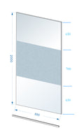 Eauslim glasplaat 900 x 2000 x 8 mm nano helder glas met melkglas middenband