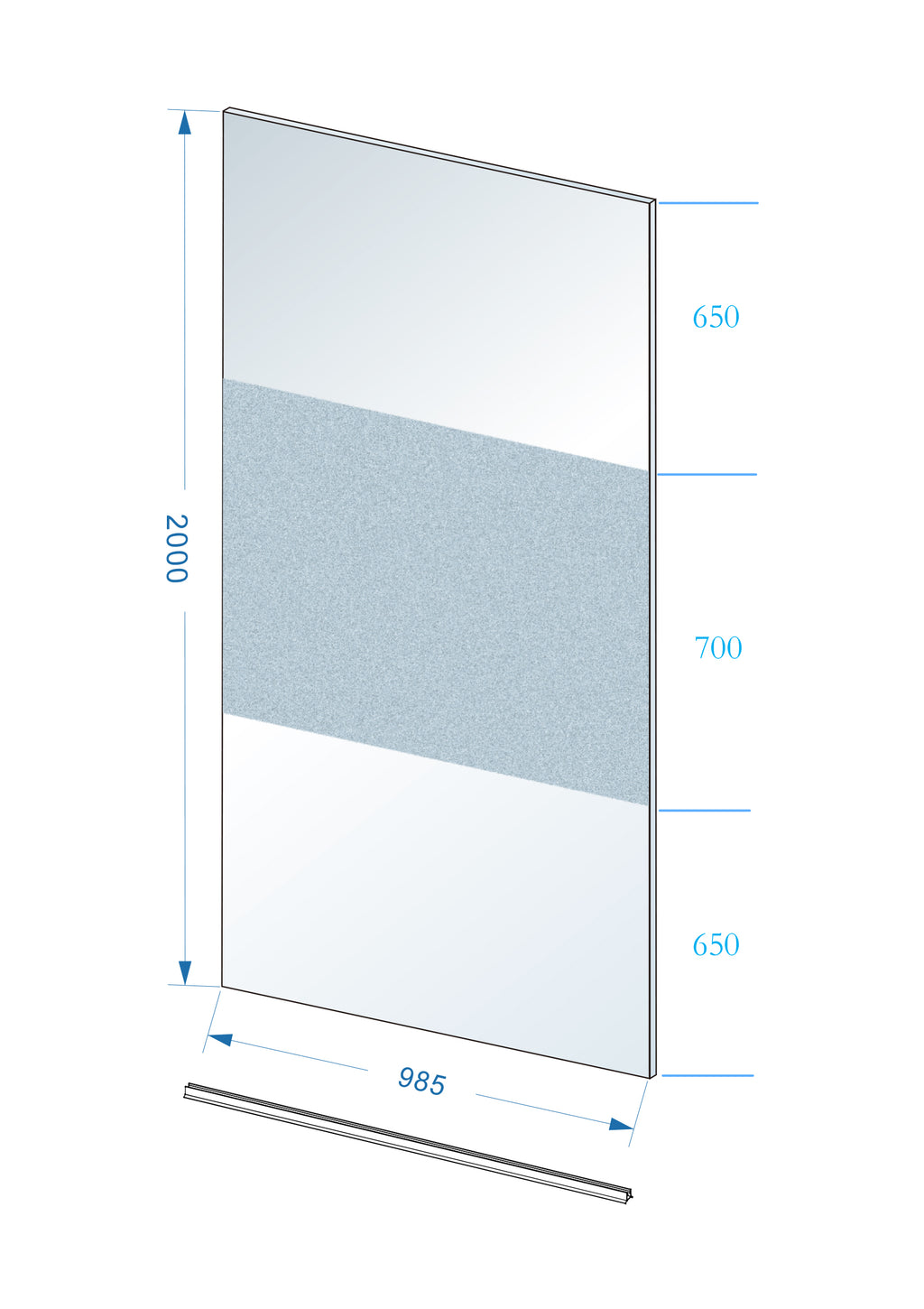 Eauslim glasplaat 1000 x 2000 x 8 mm nano helder glas met melkglas middenband
