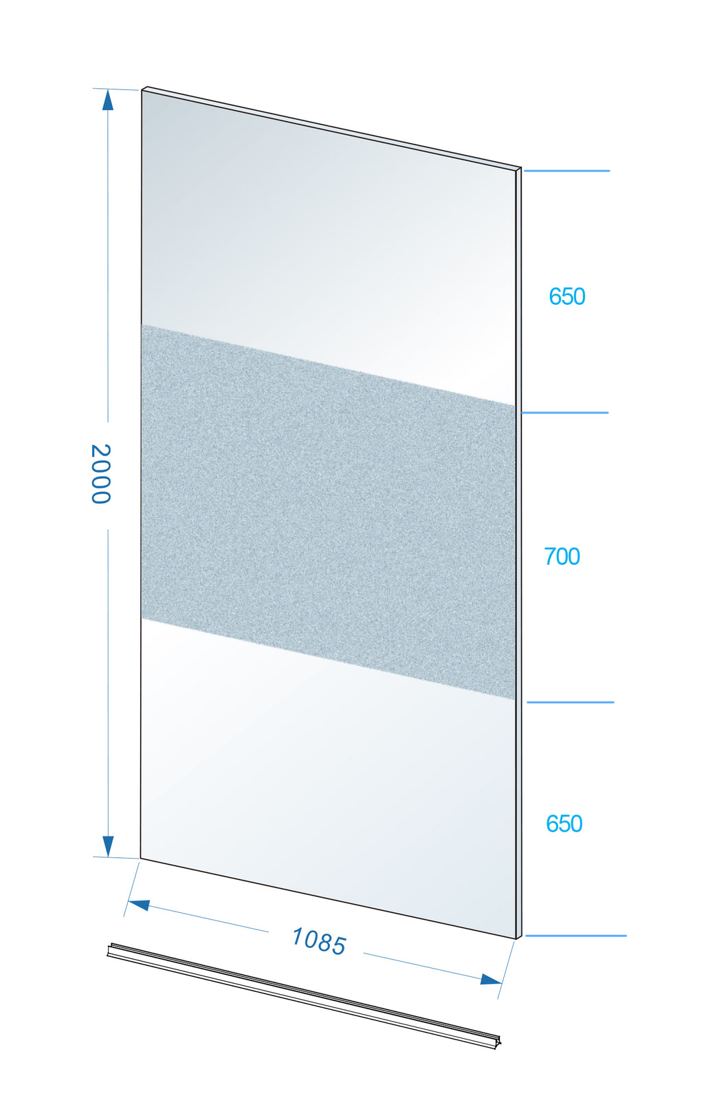 Eauslim glasplaat 1100 x 2000 x 8 mm nano helder glas met melkglas middenband