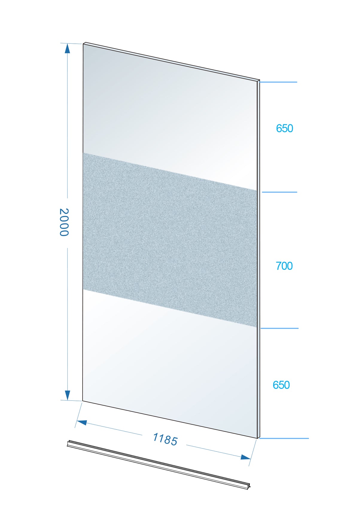 Eauslim glasplaat 1200 x 2000 x 8 mm nano helder glas met melkglas middenband