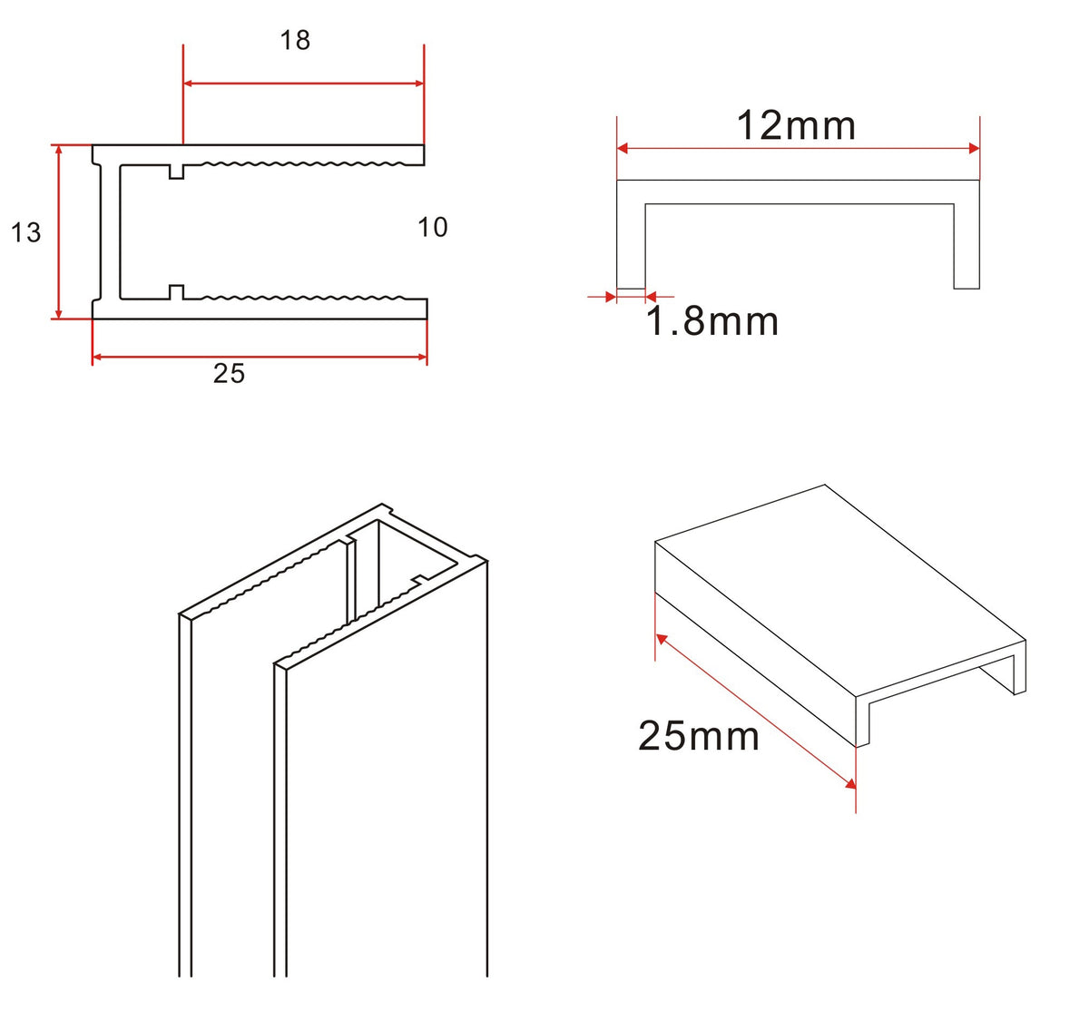 Eauslim profielset met stabilisatiestang 120 cm mat wit