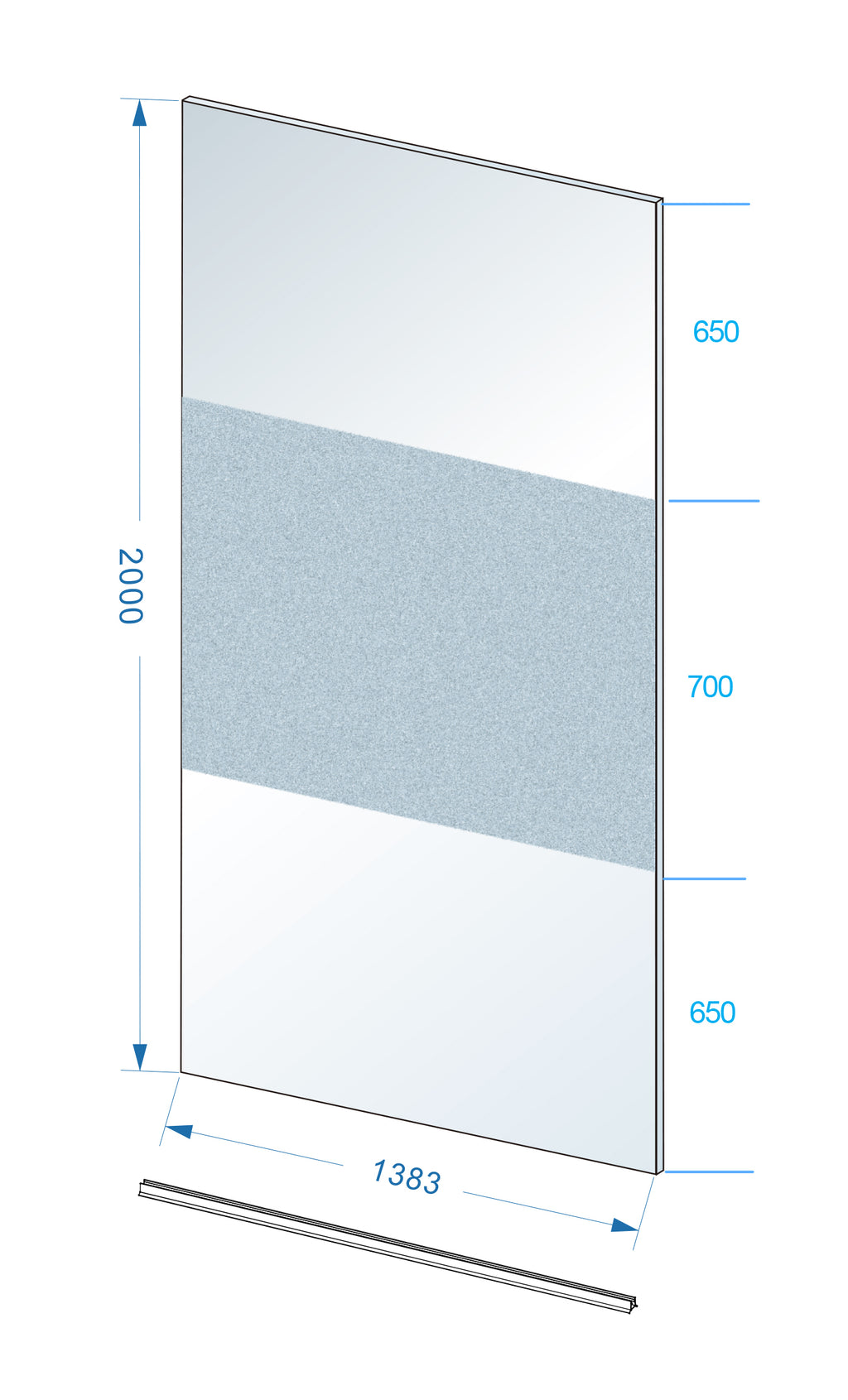 Eauslim glasplaat 1400 x 2000 x 8 mm nano helder glas met melkglas middenband