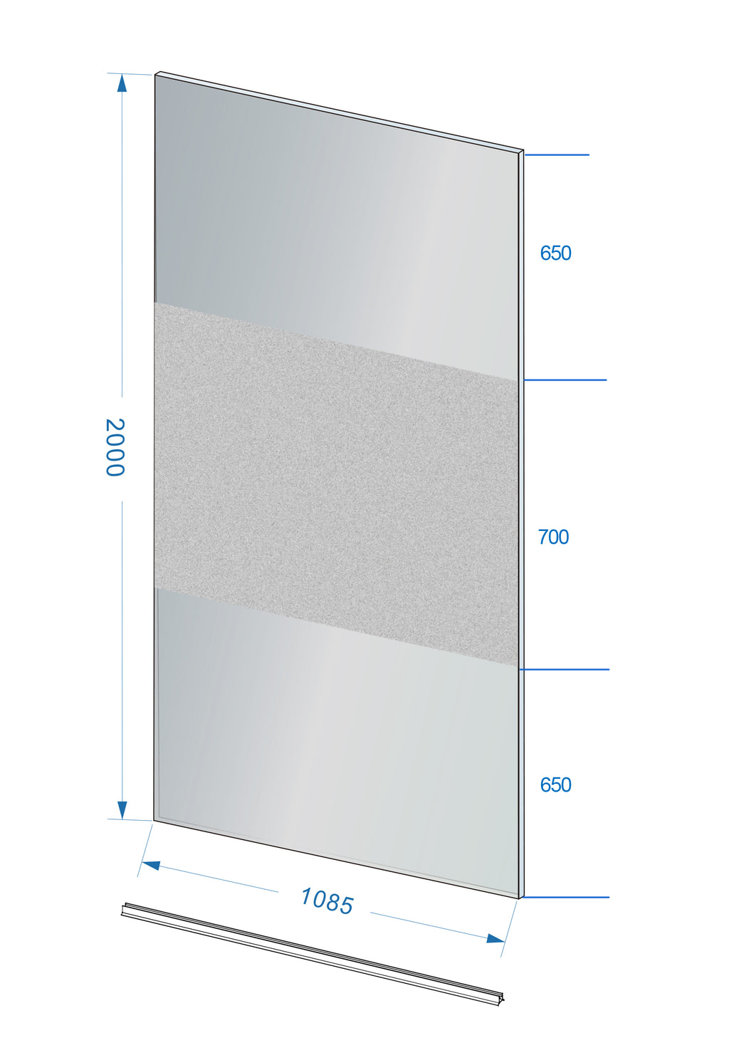 Eauslim glasplaat 1100 x 2000 x 8 mm nano rookglas met melkglas middenband
