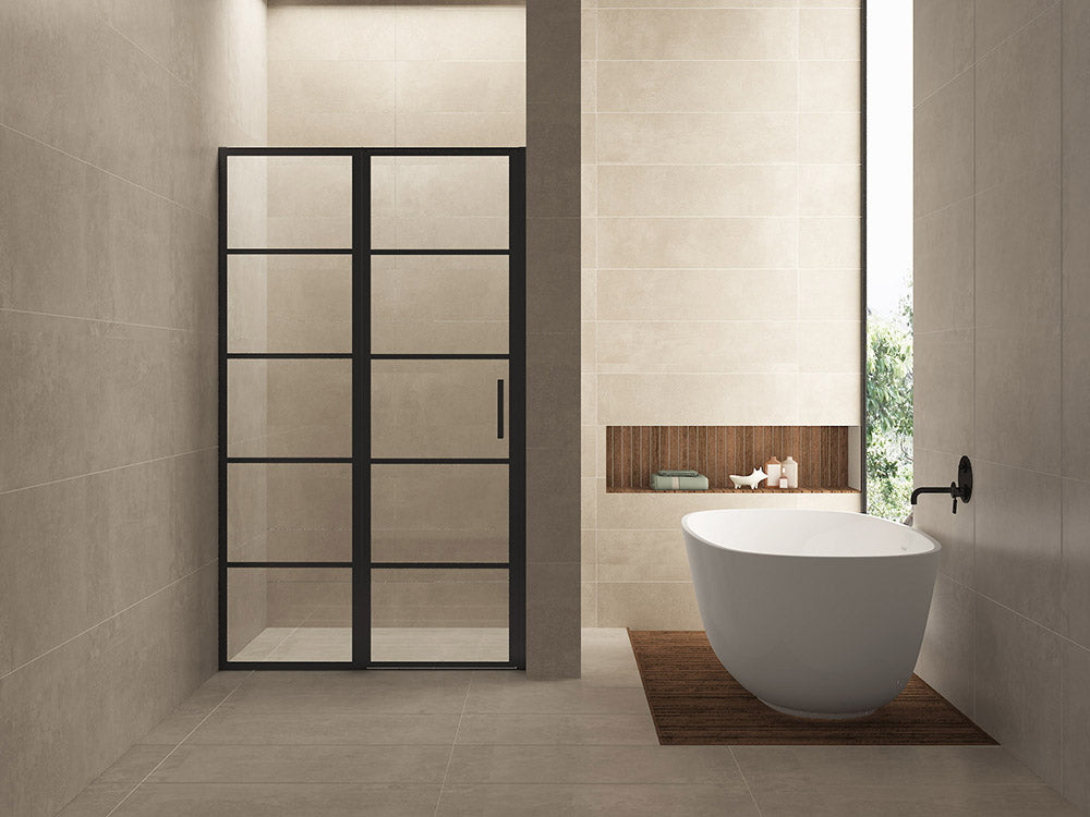 Eauhorizon nisdeur met vast deel en raster 800 x 2000 x 8mm nano helder glas/mat zwart