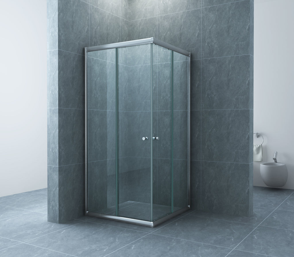 Eaueco hoekinstap cabine met 2 schuifdeuren 900 x 900 x 1900 x 5 mm nano helder glas/chroom