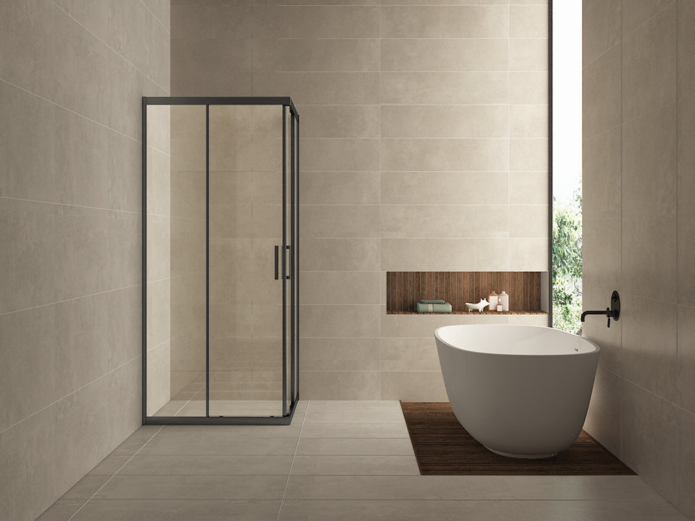 Eauskyline hoekinstap cabine met 2 schuifdeuren 900 x 900 x 2000 x 8 mm nano helder glas/mat zwart