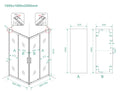 Eauskyline hoekinstap cabine met 2 schuifdeuren 1000 x 1000 x 2000 x 8 mm nano helder glas/mat zwart