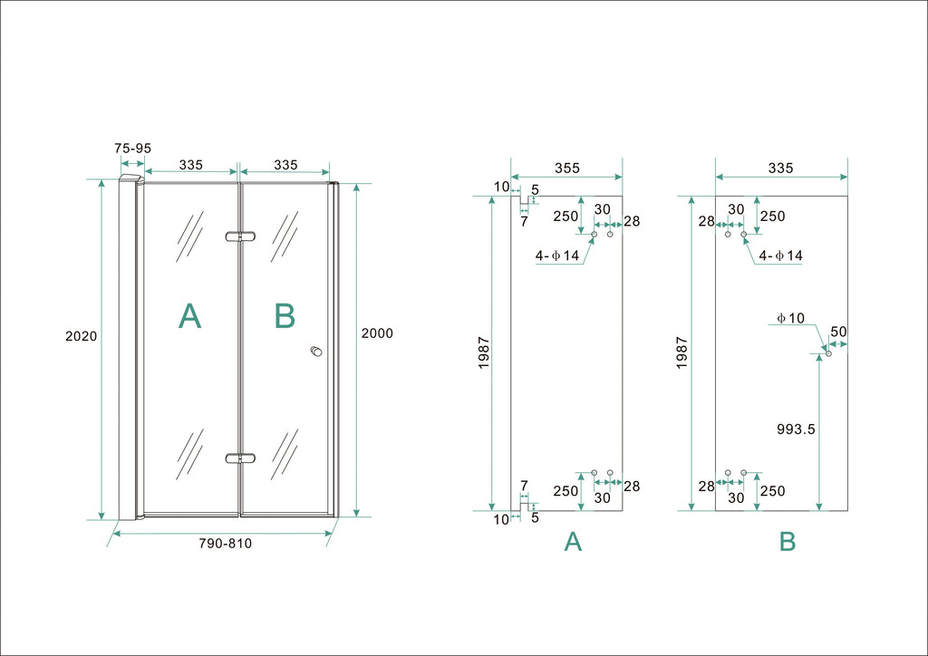 Eaumaki nisdeur vouwbaar links 800 x 2000 x 8 mm nano helder glas/chroom