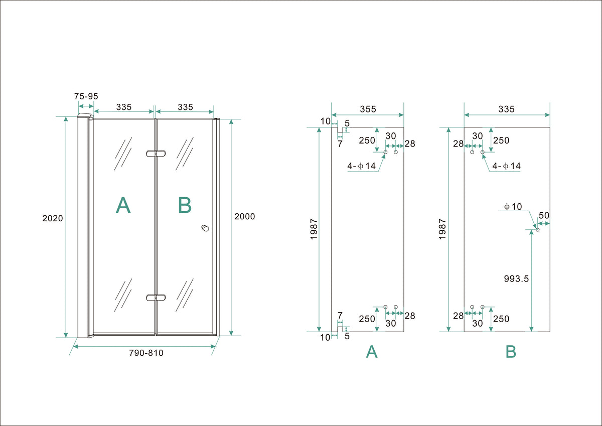Eaumaki nisdeur vouwbaar links 800 x 2000 x 8 mm nano helder glas/chroom