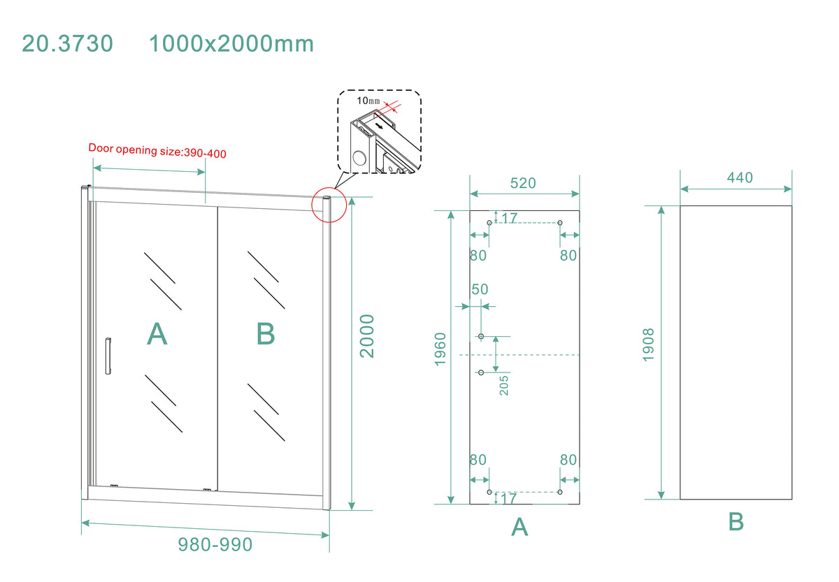 Eauskyline nis schuifdeur 1000 x 2000 x 8 mm nano helder glas/mat zwart