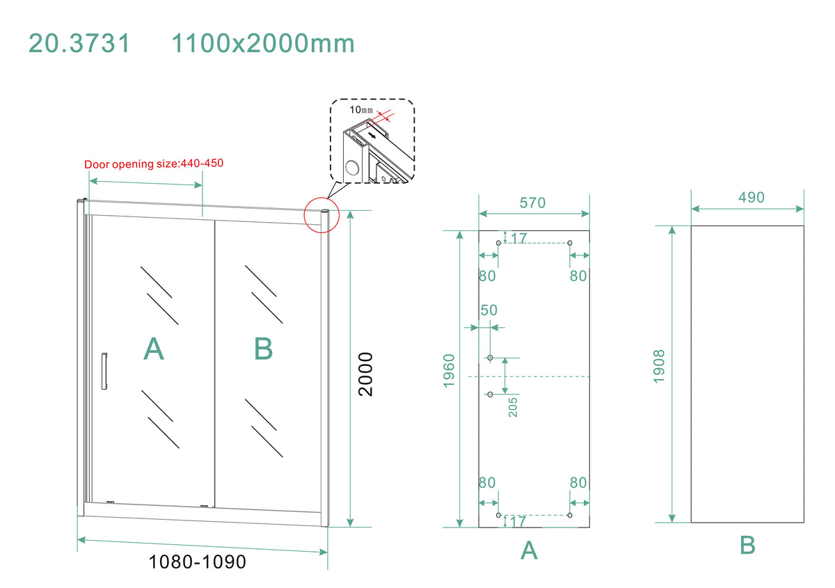 Eauskyline nis schuifdeur 1100 x 2000 x 8 mm nano helder glas/mat zwart