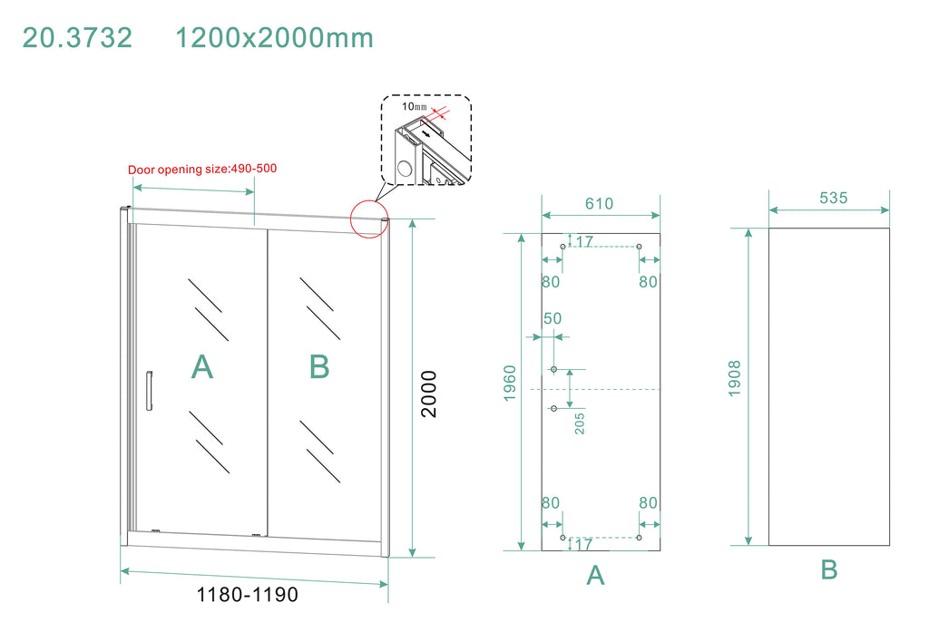 Eauskyline nis schuifdeur 1200 x 2000 x 8 mm nano helder glas/mat zwart