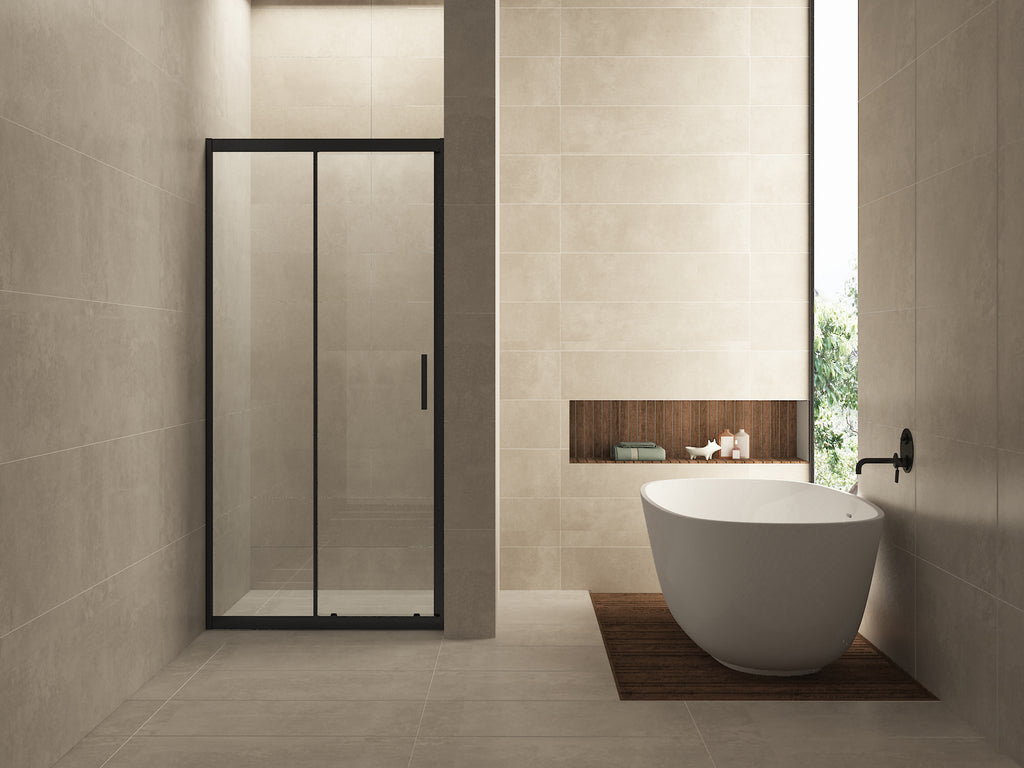 Eauskyline nis schuifdeur 1200 x 2000 x 8 mm nano helder glas/mat zwart