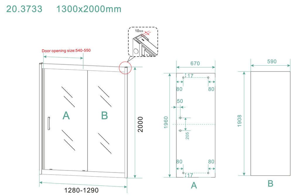 Eauskyline nis schuifdeur 1300 x 2000 x 8 mm nano helder glas/mat zwart